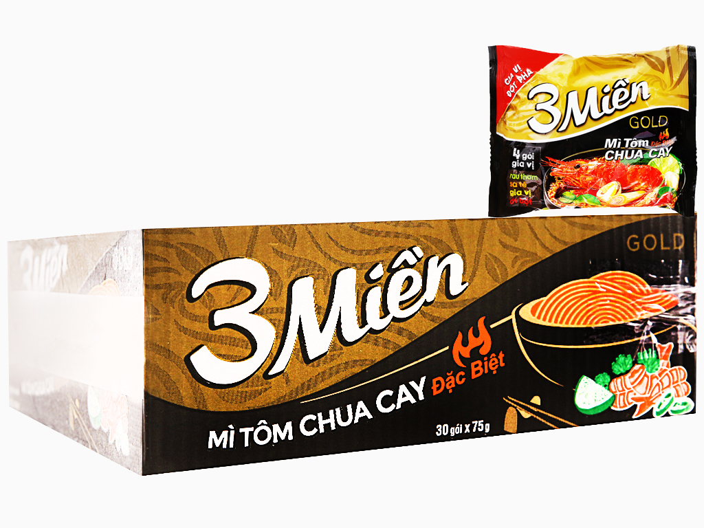 Mì 3 Miền Gold tôm chua cay đặc biệt gói 75g