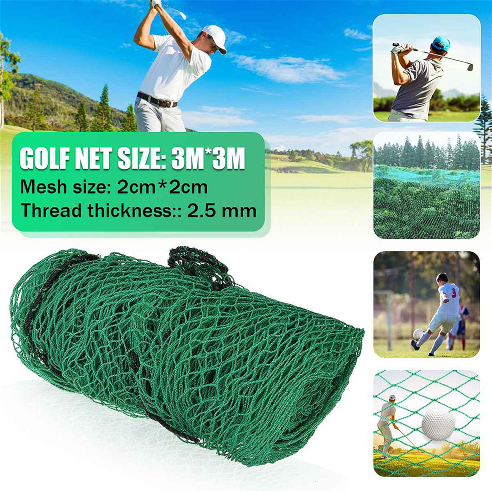 Lưới thực hành chơi gôn 3x3m, loại lưới vuông không có cọc, chất liệu PE chịu va đập cao với đặc tính chống rách tốt.