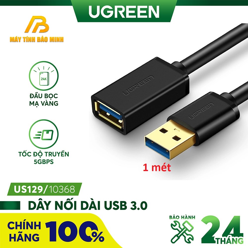Cáp nối USB 1 đầu đực, 1 đầu cái  3.0, mạ vàng Ugreen 10368-1M – Hàng Chính Hãng