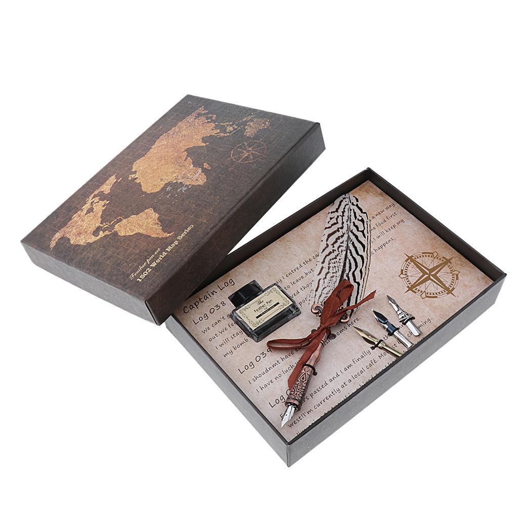 Antique Feather Quill Dip Pen with Ink Calligraphy Pen Set Favor