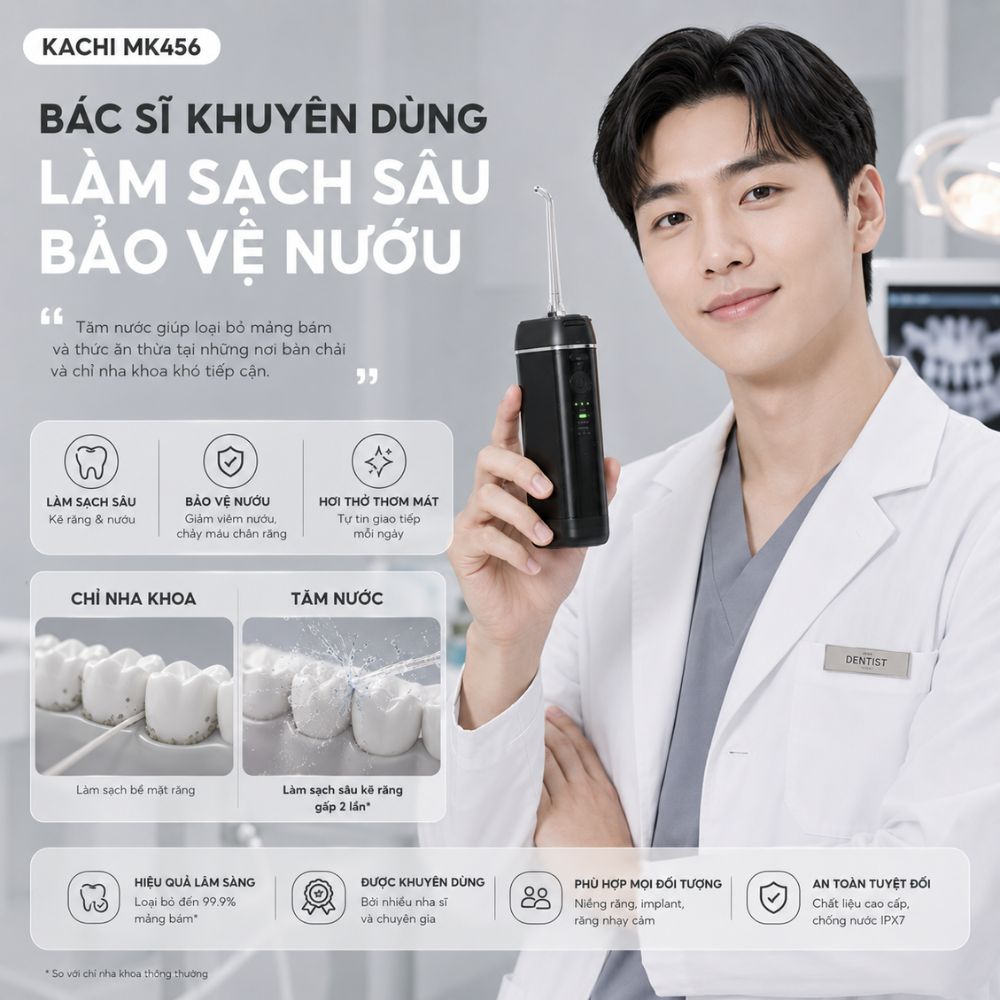 COMBO chăm sóc răng miệng toàn diện Kachi bàn chải điện làm sạch bề mặt răng + tăm nước làm sạch kẽ răng - hàng chính hãng