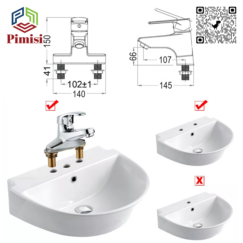 Hình ảnh Vòi Chậu Lavabo Nóng Lạnh Pimisi PV-203C Cho Chậu Rửa Mặt 3 Lỗ (2 Chân) Bằng Đồng Thau, Mạ Crom/Niken Sáng Bóng Dùng Trong Nhà Tắm - Chỉnh Nước Bằng Gật Gù Nóng Lạnh Gắn Trên Bồn Rửa Mặt Treo Tường, Đủ Phụ Kiện Xi Phông Và Dây Cấp Nước | Hàng Chính Hãng