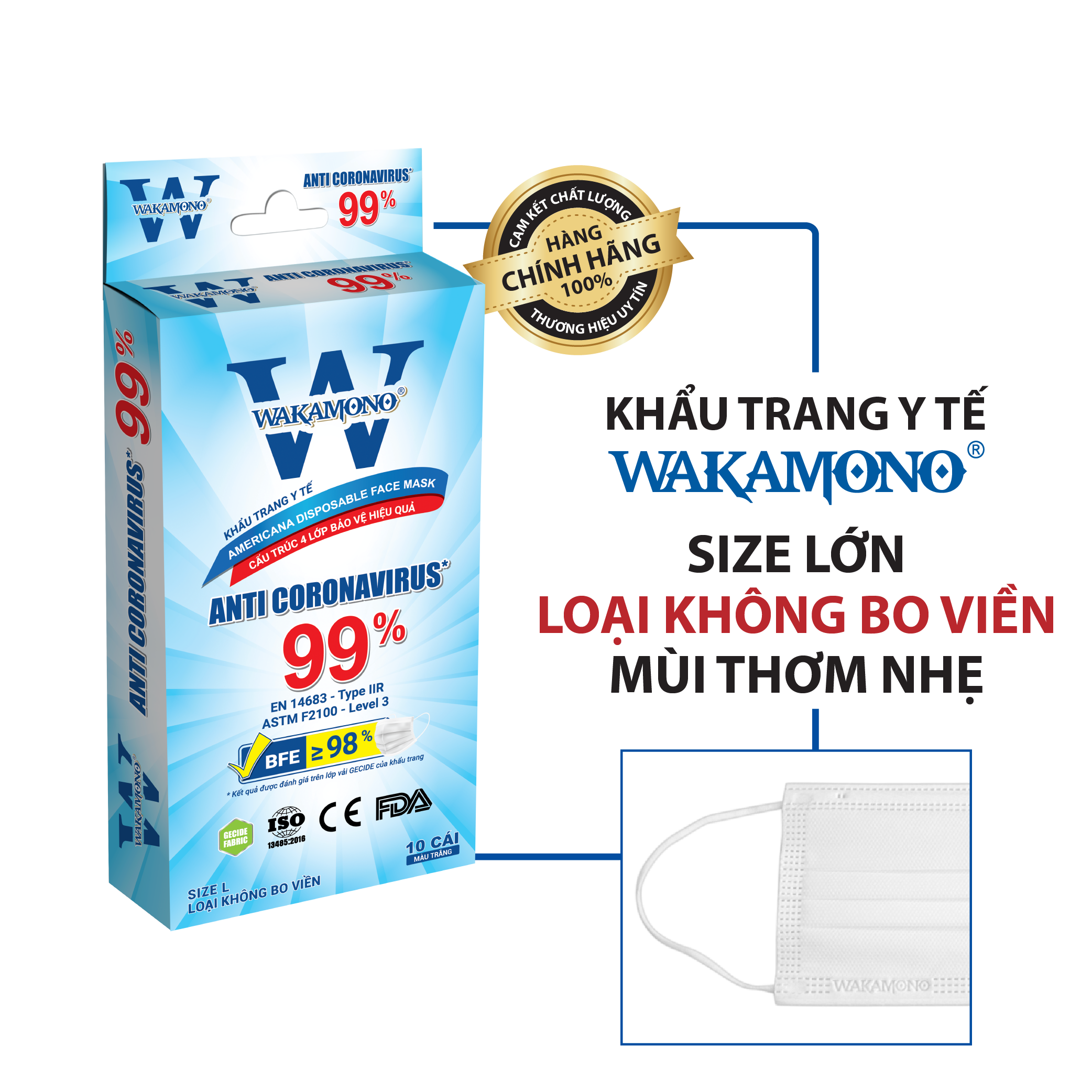 KHẨU TRANG Y TẾ WAKAMONO - COMBO 5 hộp - (4 Lớp, 50 cái)