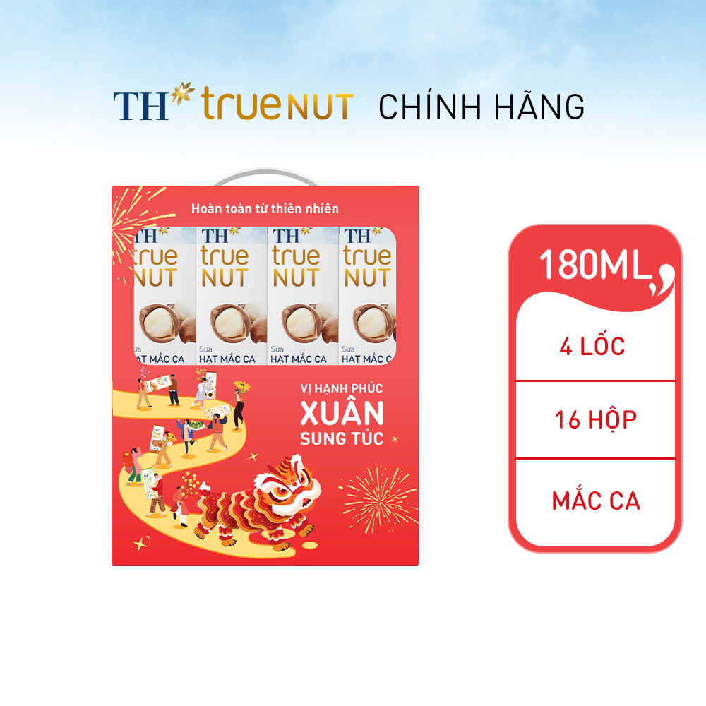 Combo Hộp quà Tết 4 lốc Sữa hạt mắc ca TH true Nut (180ml x 4 hộp)