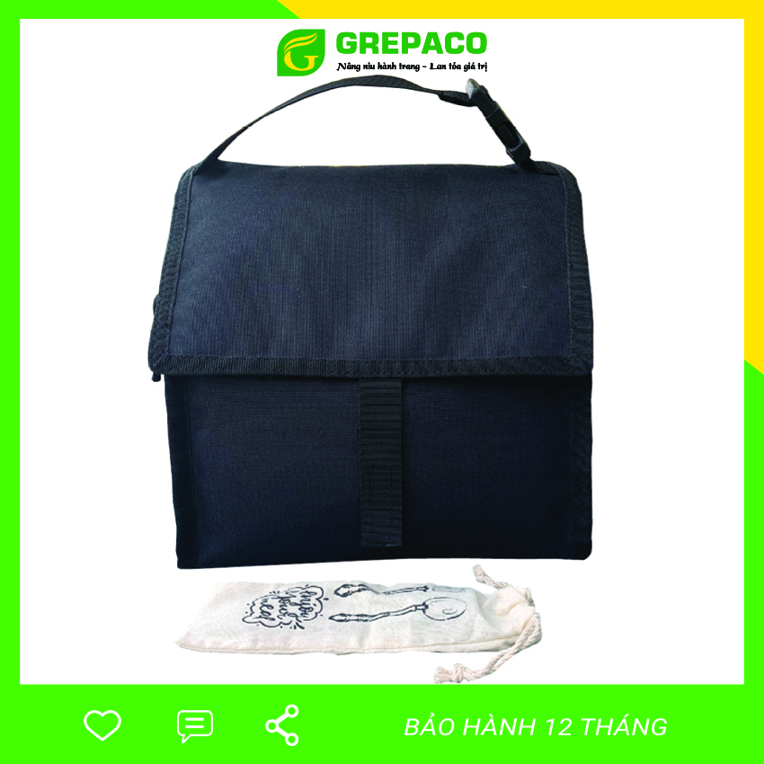 Túi Đựng Hộp Cơm Giữ Nhiệt Grepaco Đựng Đồ Thức Ăn Nóng Lạnh Công Sở Văn Phòng Nam Nữ, Du Lịch  – Vải Bố Canvas, Kích Thước Lớn (Size To), Kiểu Giỏ Xách Có Khóa Kéo - Tặng Túi Đựng Muỗng Nĩa