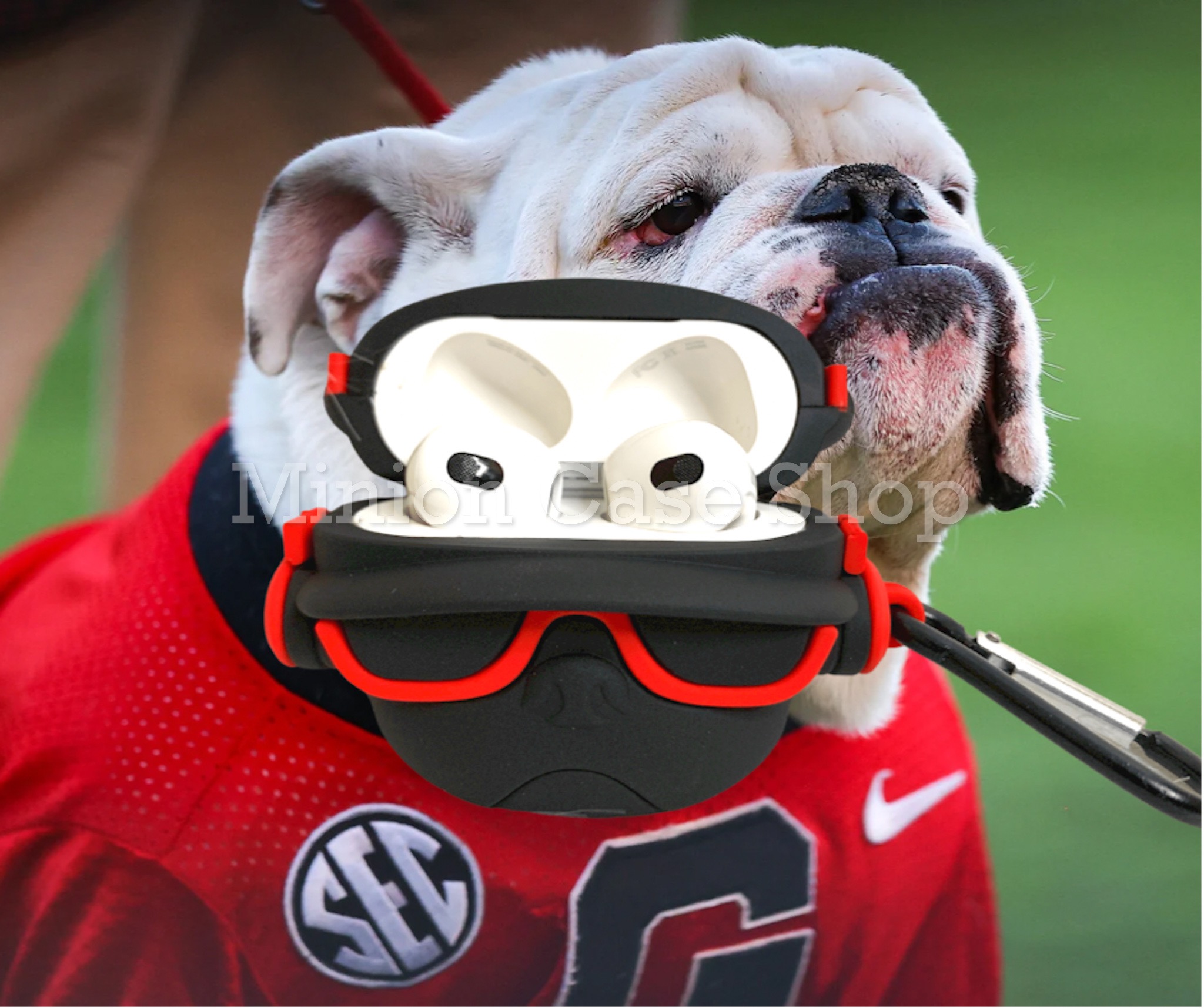 Bao Case Ốp dành cho Airpods 3 bulldog mang headphone đỏ siêu chất silicon 3d