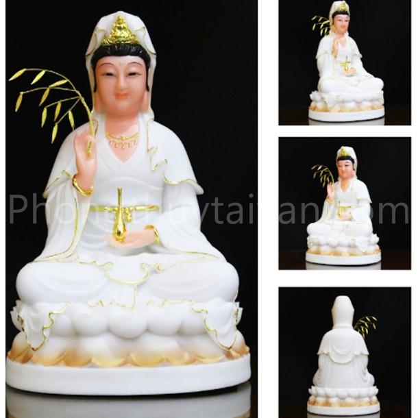 Tượng mẹ QUAN ÂM cao cấp Trắng Ngọc liễu vàng
