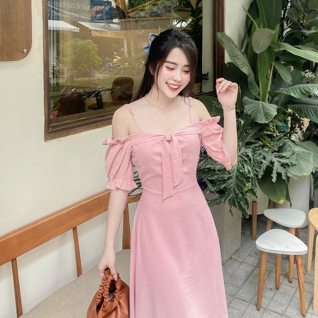 ĐẦM ĐŨI NHẮN 2 LỚP BẸT VAI DÁNG XÒE -hình thật shop chụp