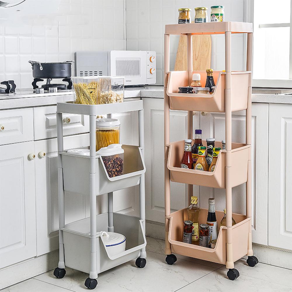 Kệ nhà bếp ba tầng có bánh xe đẩy tiện lợi sắp xếp thực phẩm, hủ gia vị gọn gàng