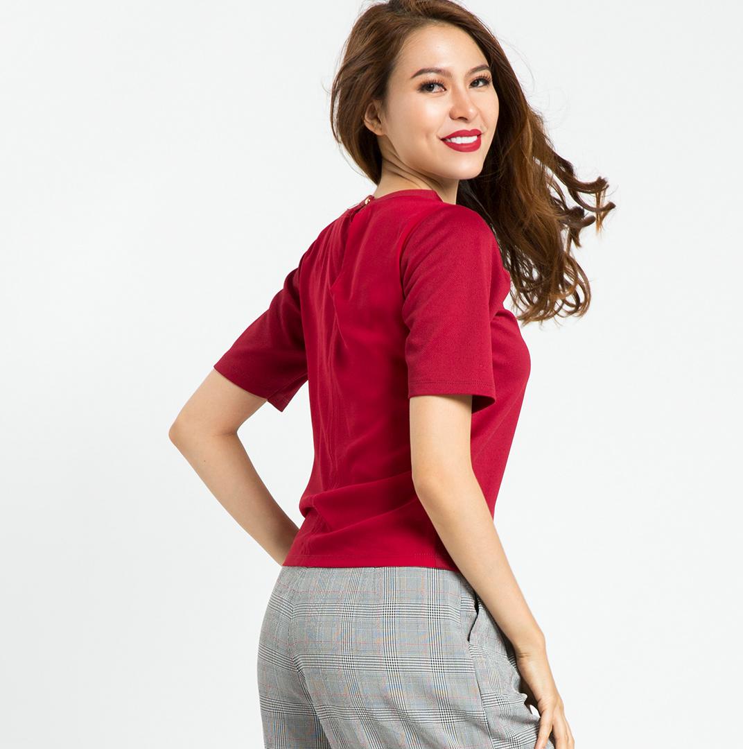 Áo Tshirt Phối Voan Hity TOP071 (Đỏ Auburn)