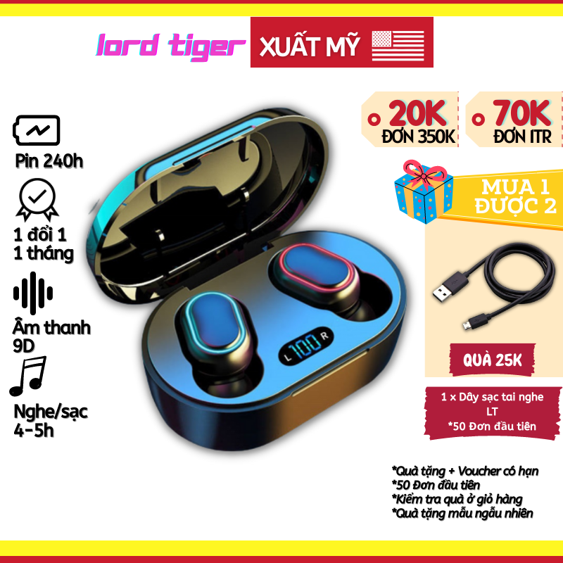 Tai Nghe Bluetooth Không Dây Lord Tiger Bluetooth 5.3 TWS Micro Ghi Âm Điện Thoại The Deosd - Hàng Chính Hãng