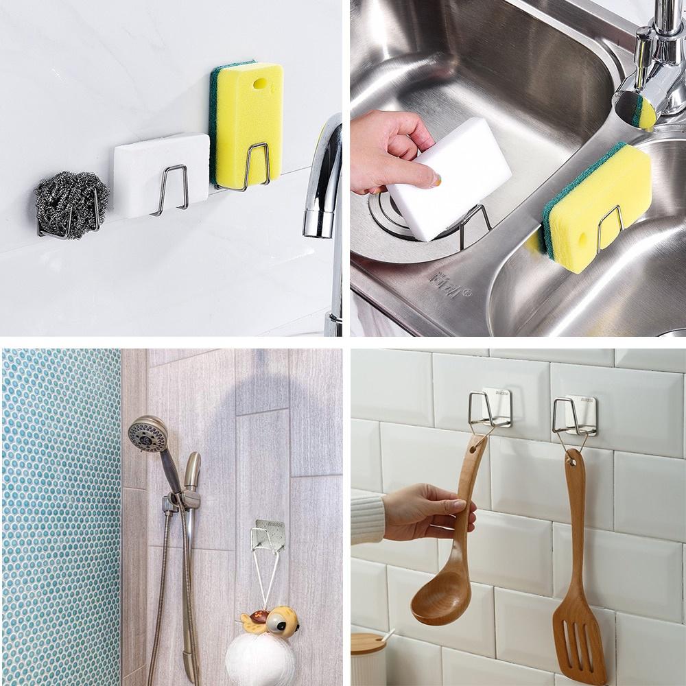 Kitchen Stainless Steel Sponges Holder Drain Drying Rack Self Adhesive Sink Shelf Kitchen Accessories Storage Organizer Gadgets