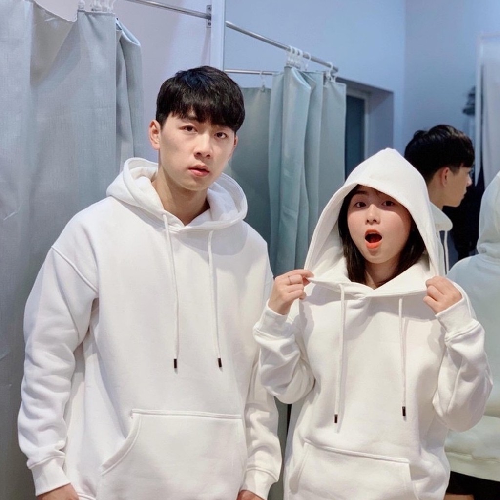 Hình ảnh Áo khoác hoodie nỉ trơn unisex nam nữ có mũ phom rộng 2 túi trước