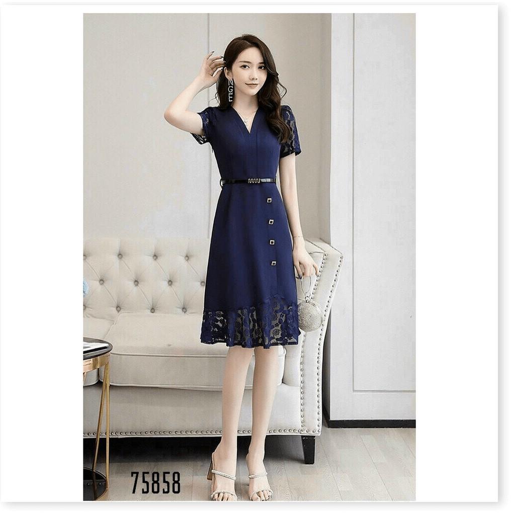 ĐẦM UMI TAY NGẮN,CỔ V,HỌA TIẾT TRƠN NHƯNG VÔ CÙNG SANG TRỌNG THỜI TRANG KING STORE