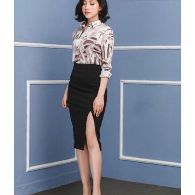CHÂN VÁY BÚT CHÌ SẺ TRƯỚC chiều dài váy 60cm