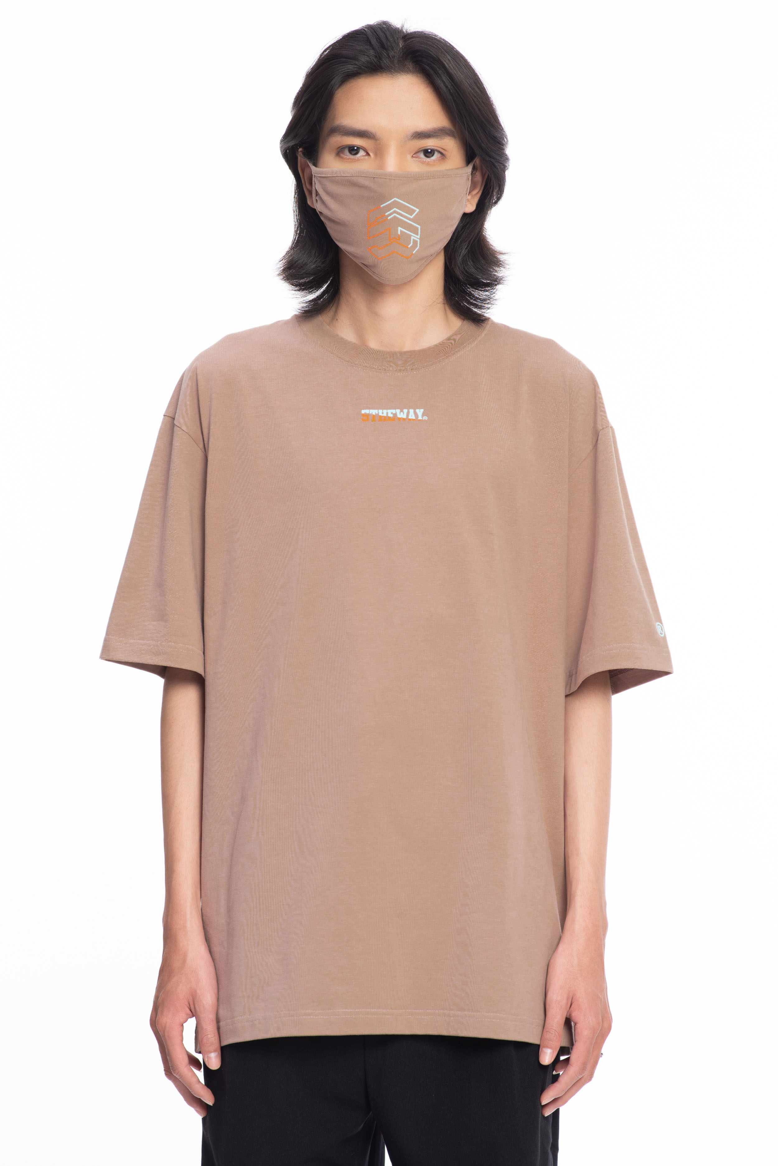 5THEWAY /two-tone line/ BIG LOGO MASK in GREIGE aka Khẩu Trang Nâu Nhạt