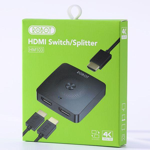 HUB Chuyển Đổi HDMI Switch/ Splitter Hai Chiều ROBOT Hỗ Trợ Kết Nối Máy Tính PS4, Đầu Thu TV - Hàng Chính Hãng