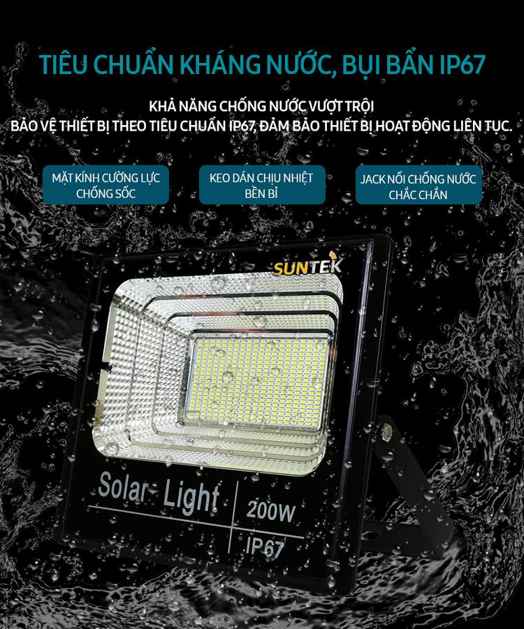 Đèn đường năng lượng mặt trời  Suntek 200W - Model STK200W - Chính hãng - hộp đèn nhôm đúc - thời gian sáng trên 12hr