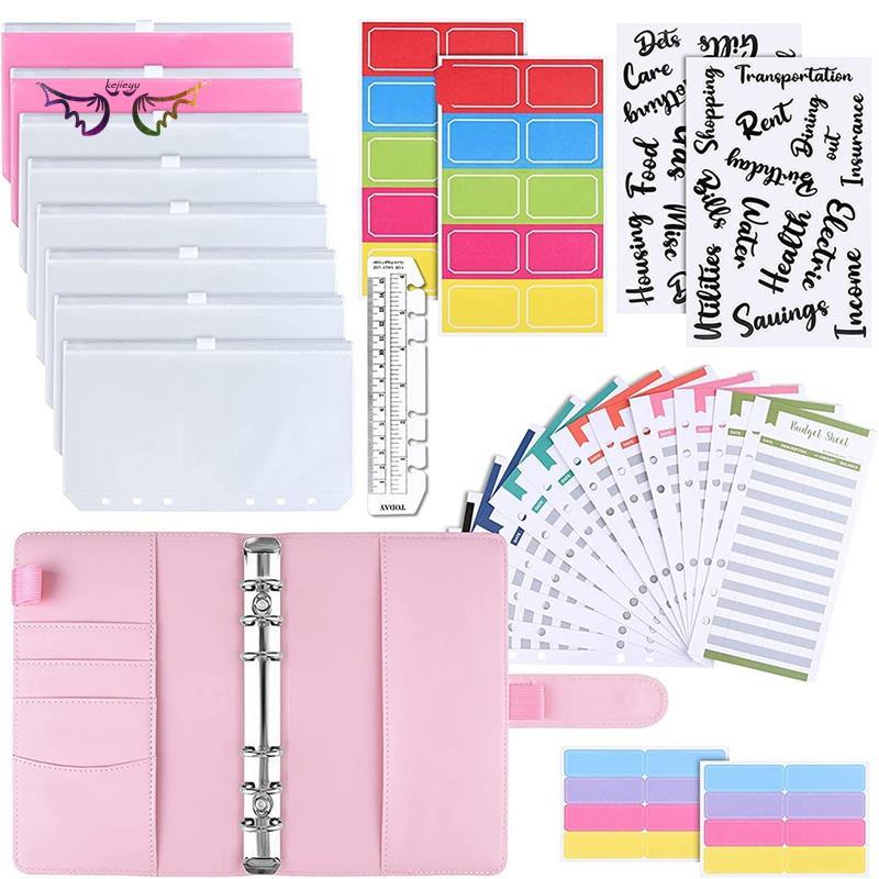 A6 Cash Envelopes for Budgeting Wallet, PU Money Envelopes for Cash, 12 Pcs Expense Budget Sheets with Stickers