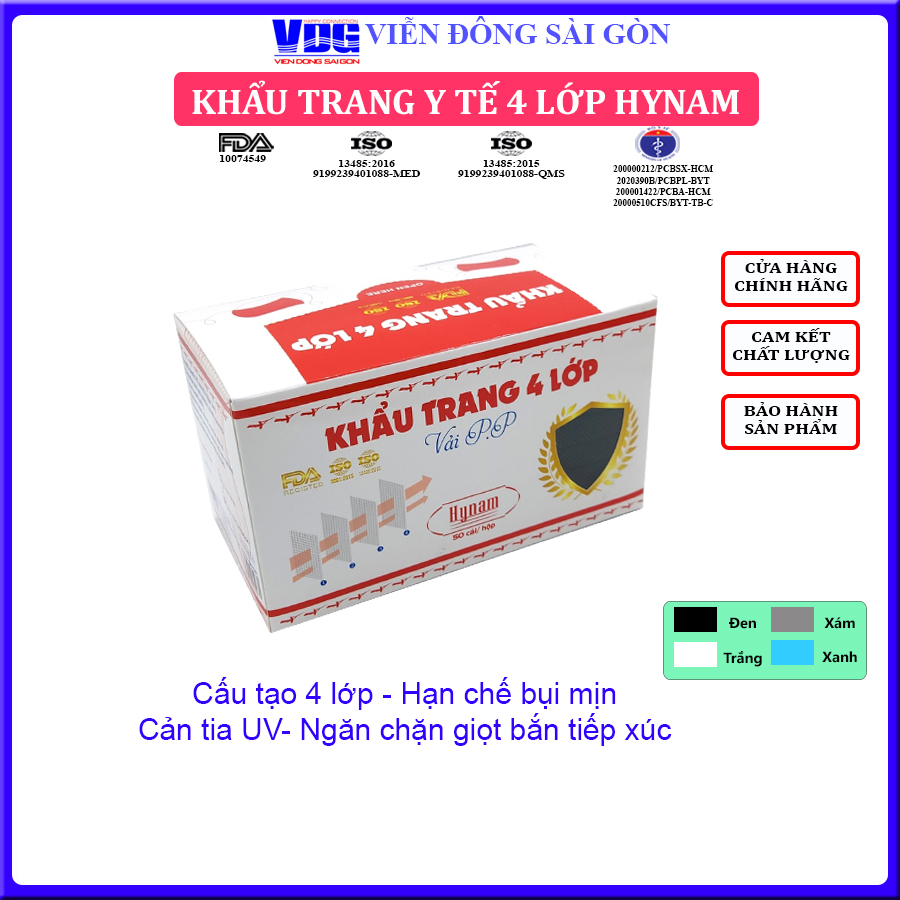 Khẩu trang y tế 4 lớp hộp 50 cái màu Đen Hynam chính hãng -Kháng khuẩn, kháng bụi, chống tia UV