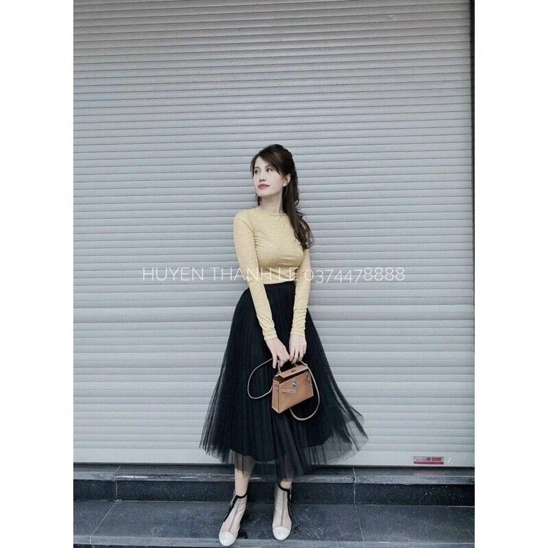 Chân váy xếp ly midi dài lưới hàng đẹp cho nữ