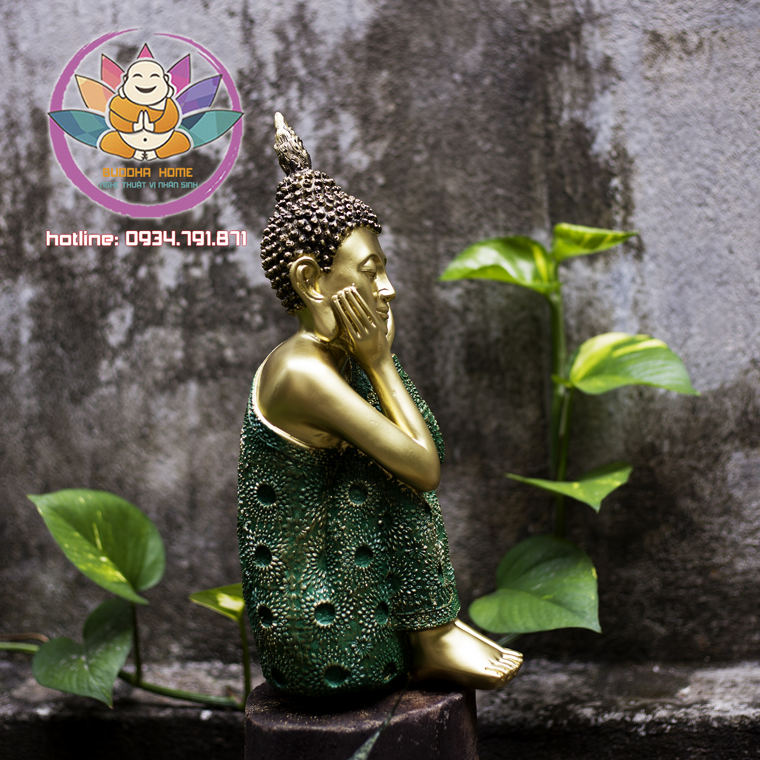 Bộ tam thế Phật An nhiên Màu xanh rêu vàng cổ, phong thủy, trang trí nhà cửa, thờ cúng