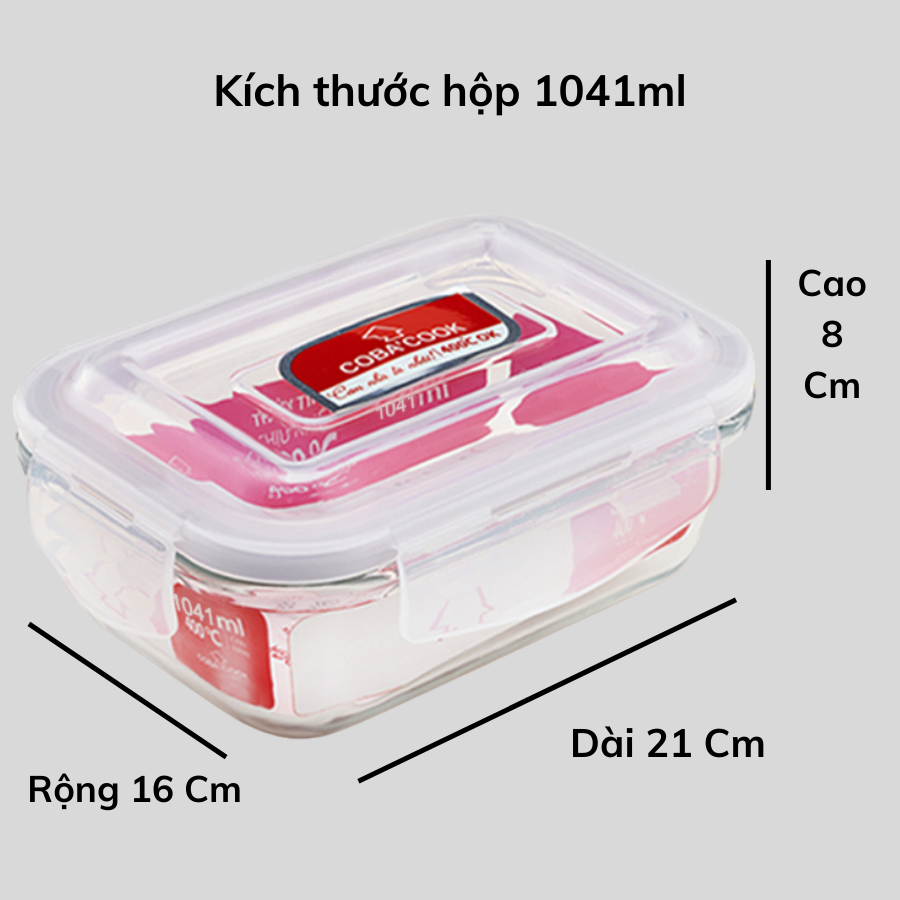 Bộ 3 Hộp Cơm Thủy Tinh Chịu Nhiệt COBACOOK 2 Hộp 1041ml 1 Hộp 400ml Kèm Túi Giữ Nhiệt- CCR4L13BB