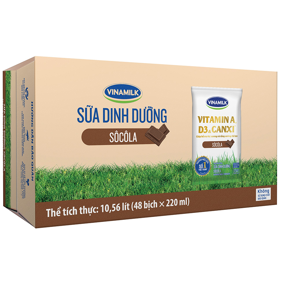 Thùng 48 Bịch Sữa Dinh Dưỡng Vinamilk Sôcôla (220ml / Bịch)