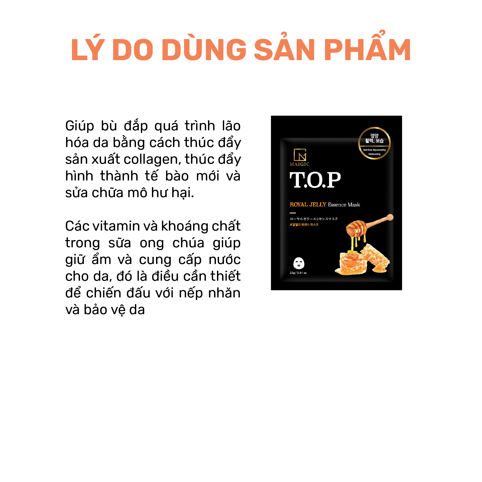 Mặt Nạ Giấy MAIGIC T.O.P ROYAL JELLY Essence Mask Chiết Xuất Sữa Ong Chúa 23g