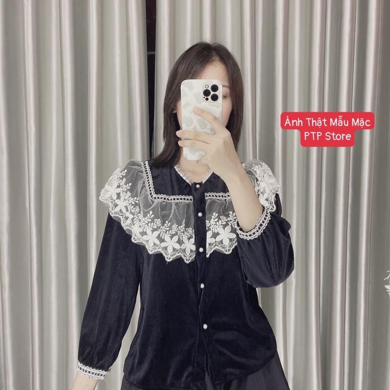 Áo Nhung Cổ Ren Bèo Siêu Xinh, Áo Nhung Kiểu Cổ Ren Khuy Ngọc Có Ảnh Thật Kèm Video