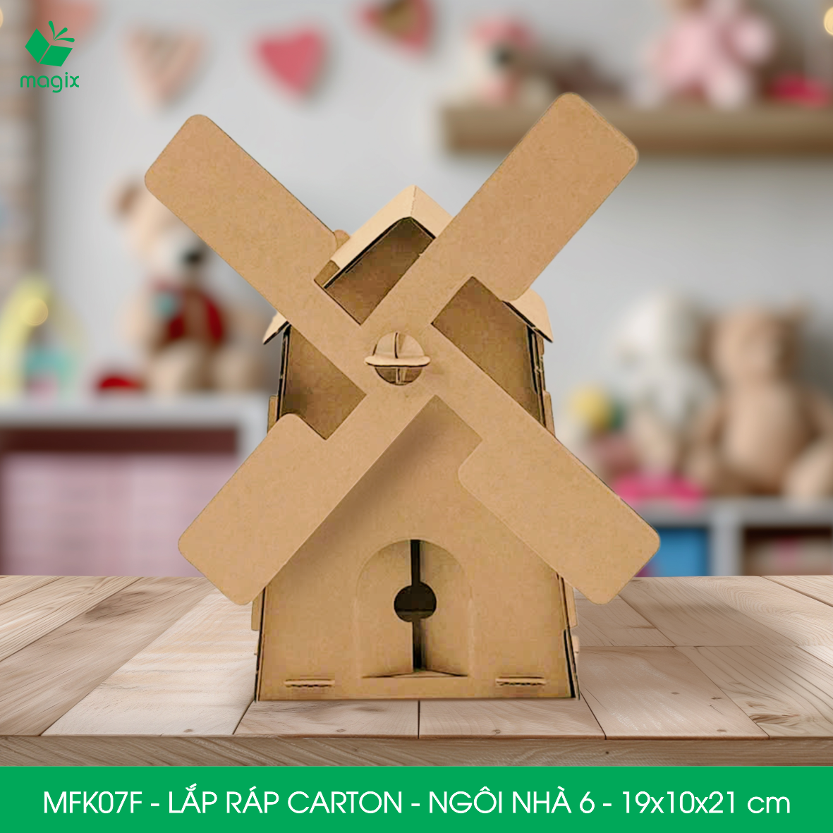 MFK07F - 19x10x21 cm - Mô hình ngôi nhà lắp ráp từ bìa carton cao cấp, nhà giấy carton mini sáng tạo