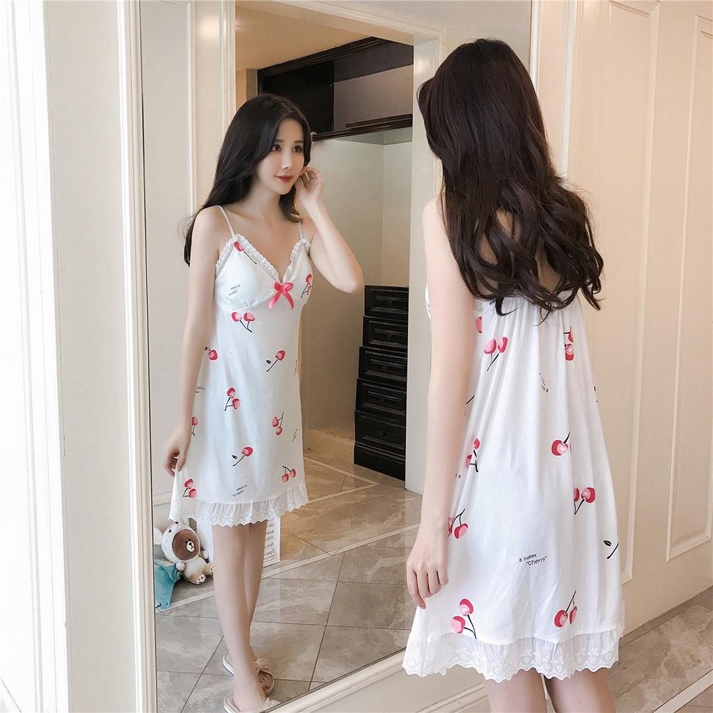 Váy bận nhà 2 dây ren ngực có đệm mút dễ thương ngọt ngào quyến rũ BK24