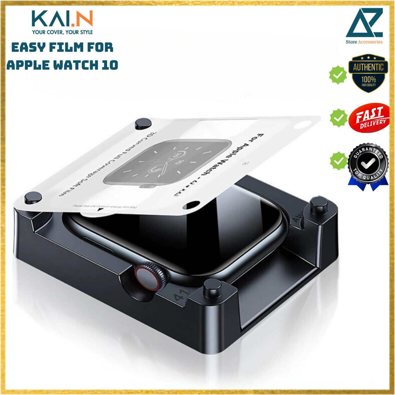 Miếng dán màn hình Kai.N Easy Film Có Khung Dán cho Apple Watch Series 10 , Chống Trầy Xước, Chống Bám Vân Tay_ Hàng chính hãng