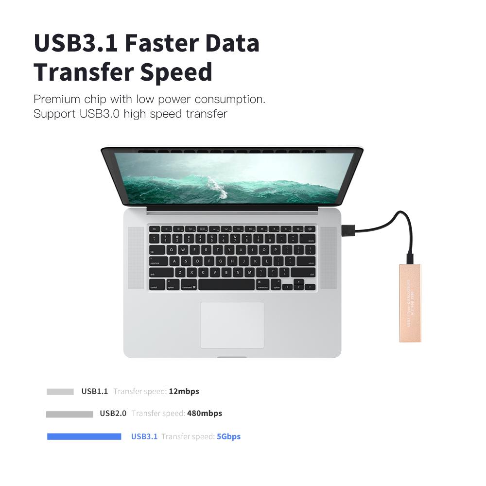 Ổ cứng thể rắn bên ngoài di động SSD USB3.1 Type-C NGFF  truyền dữ liệu nhanh hơn 10Gbps
