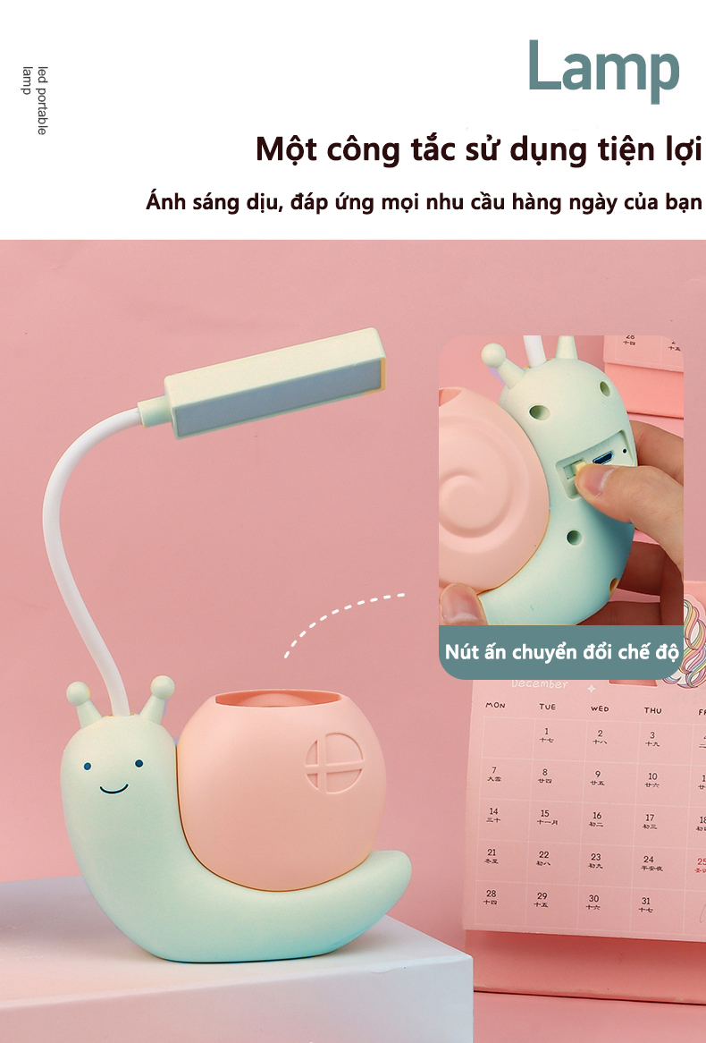 Đèn học để bàn sạc usb hình thú dễ thương Có Thể Gập Xoay 360 độ LED Chống Cận - hình ốc sên - màu ngẫu nhiên