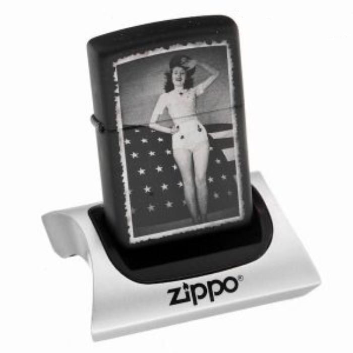 Bật Lửa Zippo Woman Saluting With Flag Black Matte Chính Hãng Usa