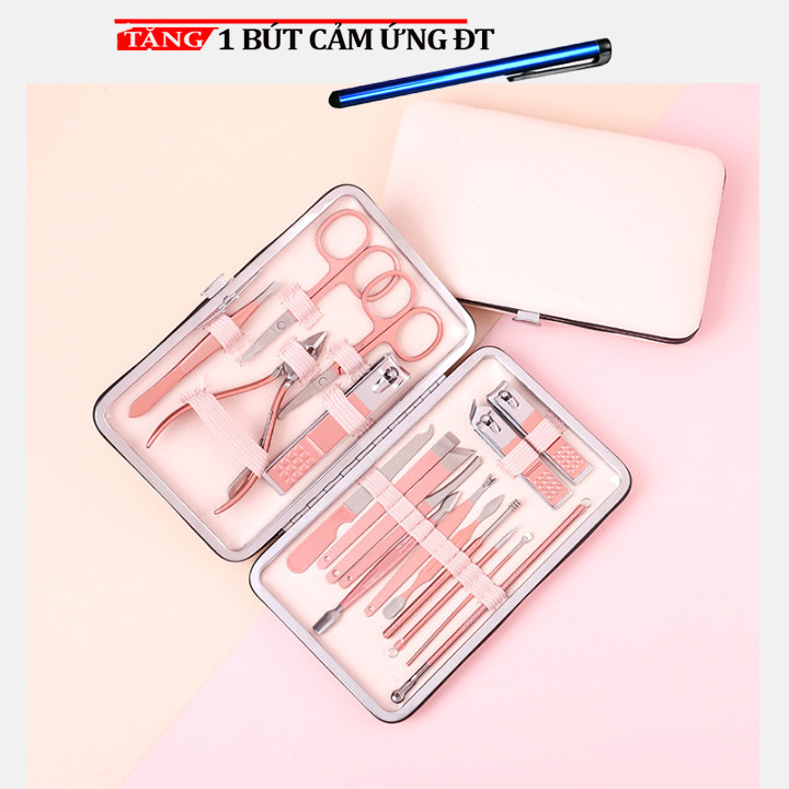 Bộ dụng cụ bấm móng tay tiện lợi 18 món kèm hộp siêu đẹp SX6 Tặng bút cảm ứng ĐT