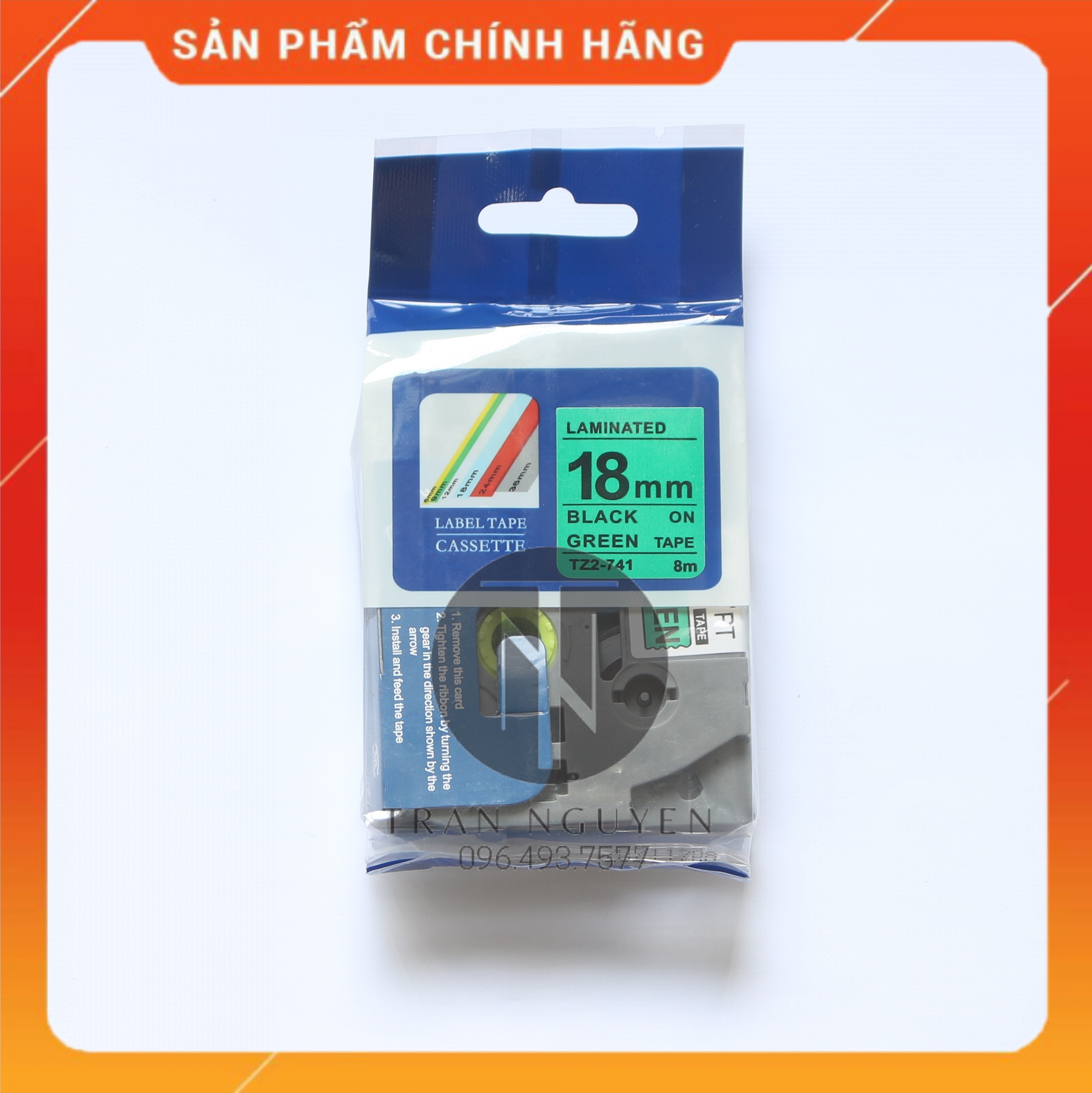 [Combo 3 hộp] Nhãn In Cho Brother Tz2-741 - Đen nền xanh lá 18mm x 8m - Hàng nhập khẩu