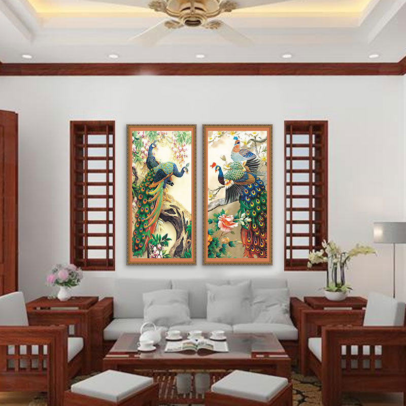 Bộ 2 tranh Phong thủy Chim Công Phú Quý | Tranh chim công đẹp – W1558