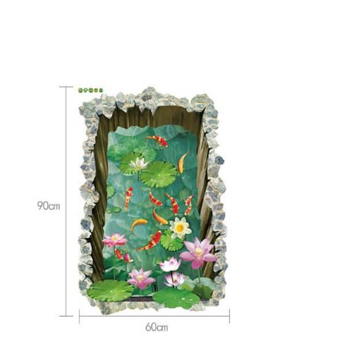 Decal trang trí tường - Hồ Cá Vuông 3D mẫu 02