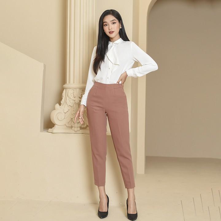 Quần baggy nữ Mophus Q2000 dáng cơ bản, ống suông vải co dãn thời trang công sở cao cấp