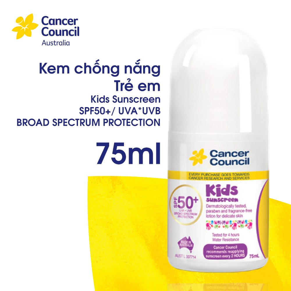 Kem chống nắng trẻ em Cancer Council Kids SPF 50+/PA ++++ 75ml