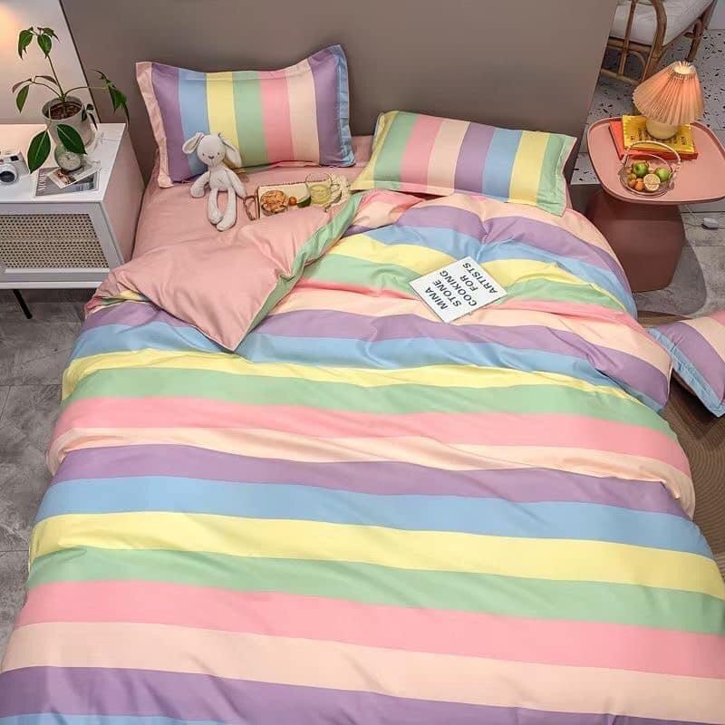 Bộ Drap Giường Chần Bông 5 món  cầu vòng Cực Đẹp Cotton 1Mx2M,1M2x2M,1M4x2M,1M6x2M,1M8x2M
