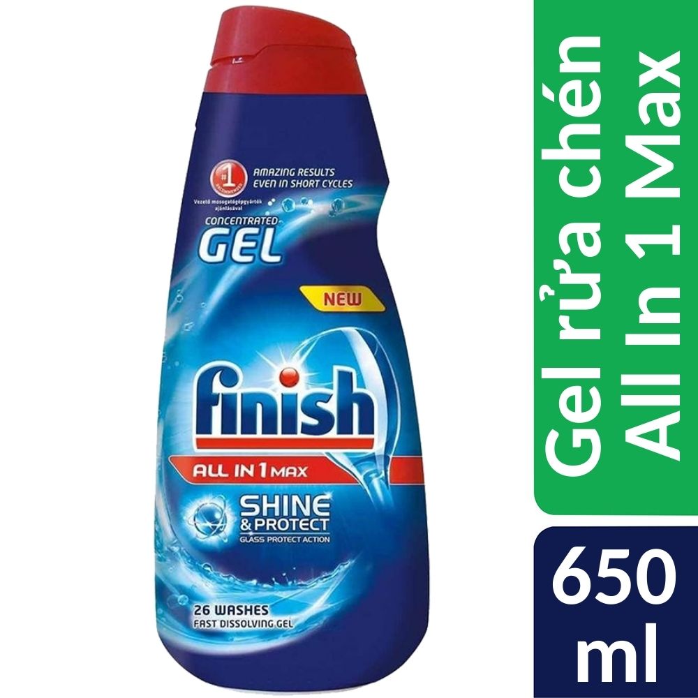 Gel rửa bát Finish All in 1 max Shine &amp; Protect Dishwasher Gels 650ml QT2824