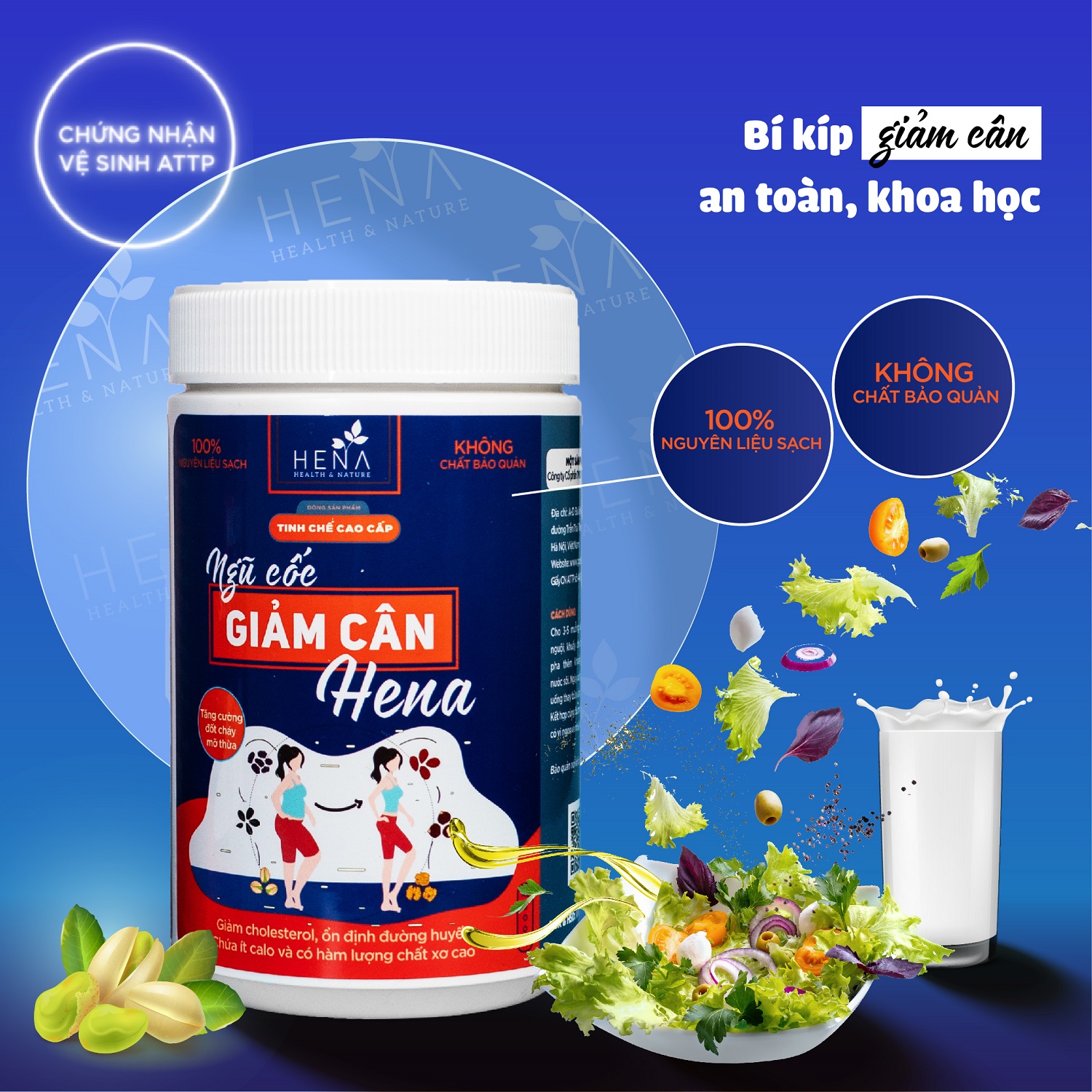 Ngũ Cốc Giảm Cân Hena 500g - Ngũ Cốc Ăn Kiêng Giảm Cân Không Gây Mất Nước - 100% Tự Nhiên - Giảm Cân An Toàn và Khoa Học - Sản Phẩm Cao Cấp Chính Hãng - Đã Được Kiếm Nghiệm và Công Bố