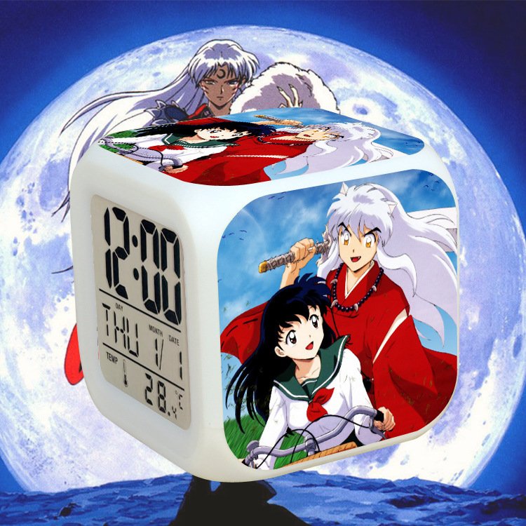 Đồng hồ báo thức để bàn in hình INUYASHA KHUYỂN DẠ XOA đèn LED đổi màu anime chibi xinh xắn