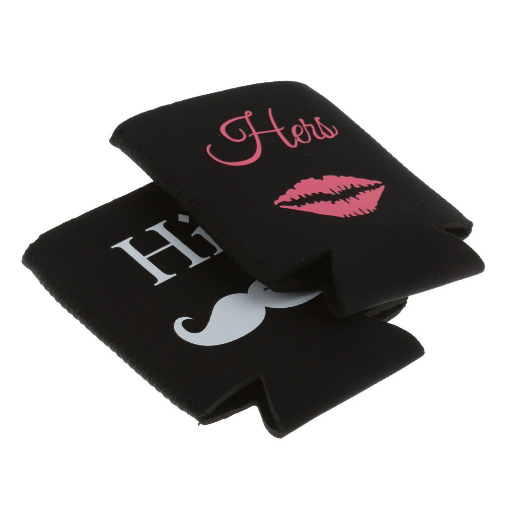 1 Set of Neoprene Wedding Beer Bottle Tin Can Cooler " His & Her" Cup Sleeve Holder