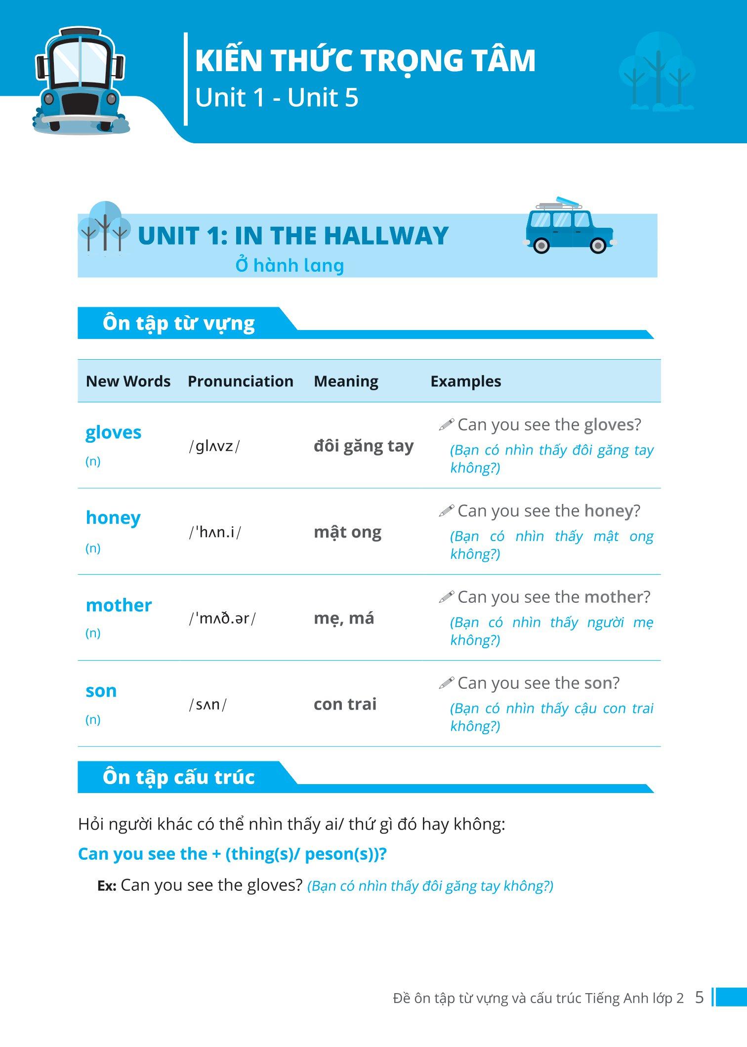 Đề Ôn Tập Từ Vựng Và Cấu Trúc Tiếng Anh Lớp 2