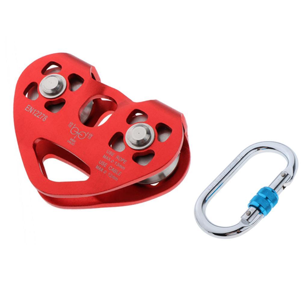 30KN Climbing Dual Pulley Trolley Screw Lock Carabiner for Camping Rock Outdoor