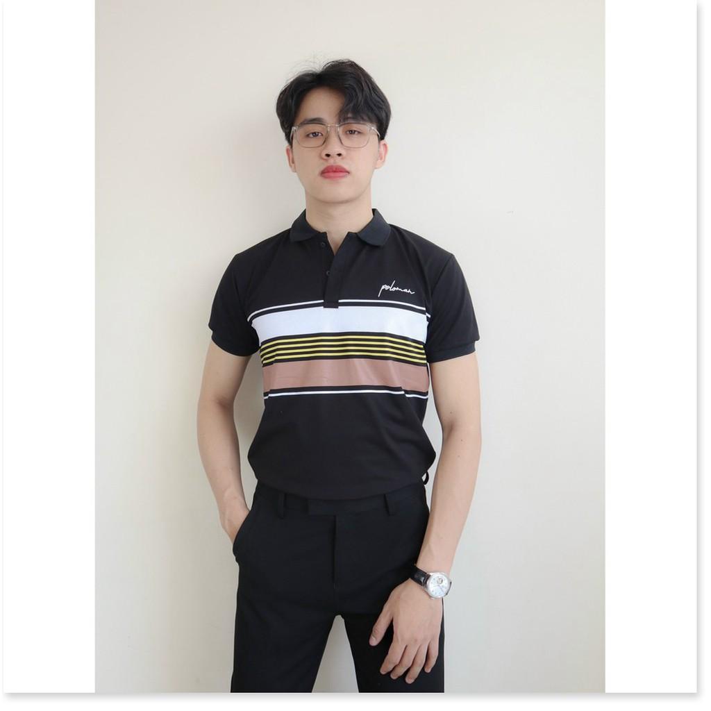 Áo thun cổ trụ ngắn tay kẻ ngang hoạ tiết cực đẹp KME FASHION
